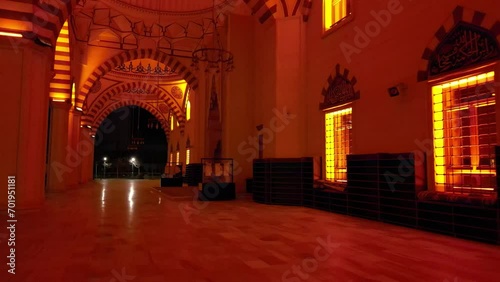 Images of a magnificently illuminated mosque in the evening photo