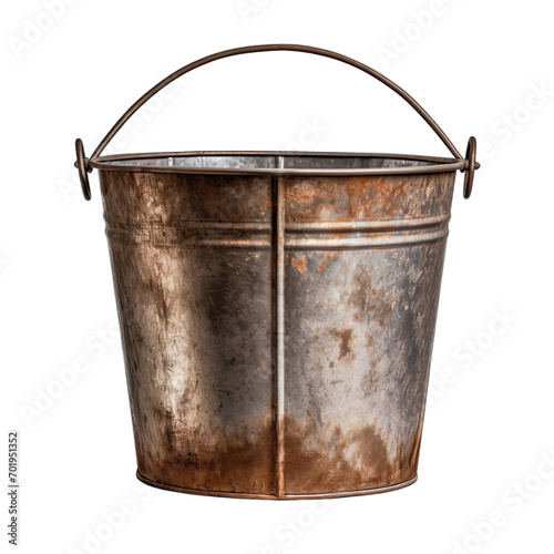 Old metal bucket isolated on transparent background.