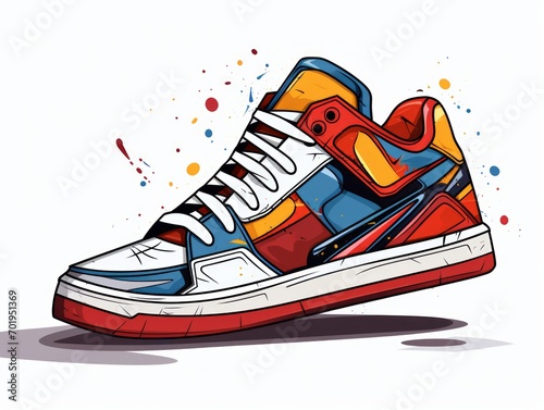 Sneakers with splashes. illustration of sport shoe. Generative AI
