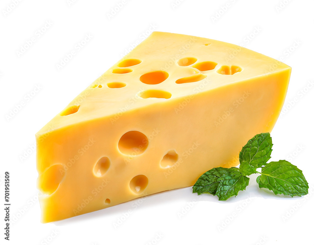 Swiss cheese isolated on white background, clipping path