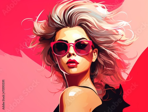 Beautiful young woman in sunglasses. Fashion girl. illustration. Generative AI