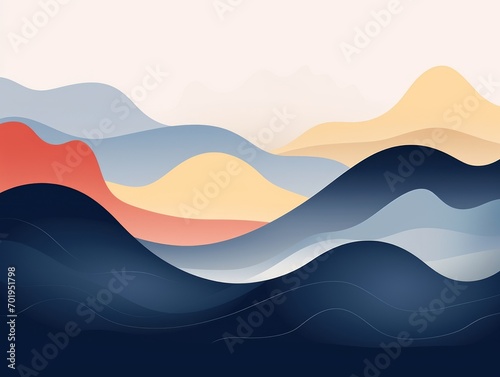 Abstract background with waves and mountains. illustration in minimalistic style. Generative AI