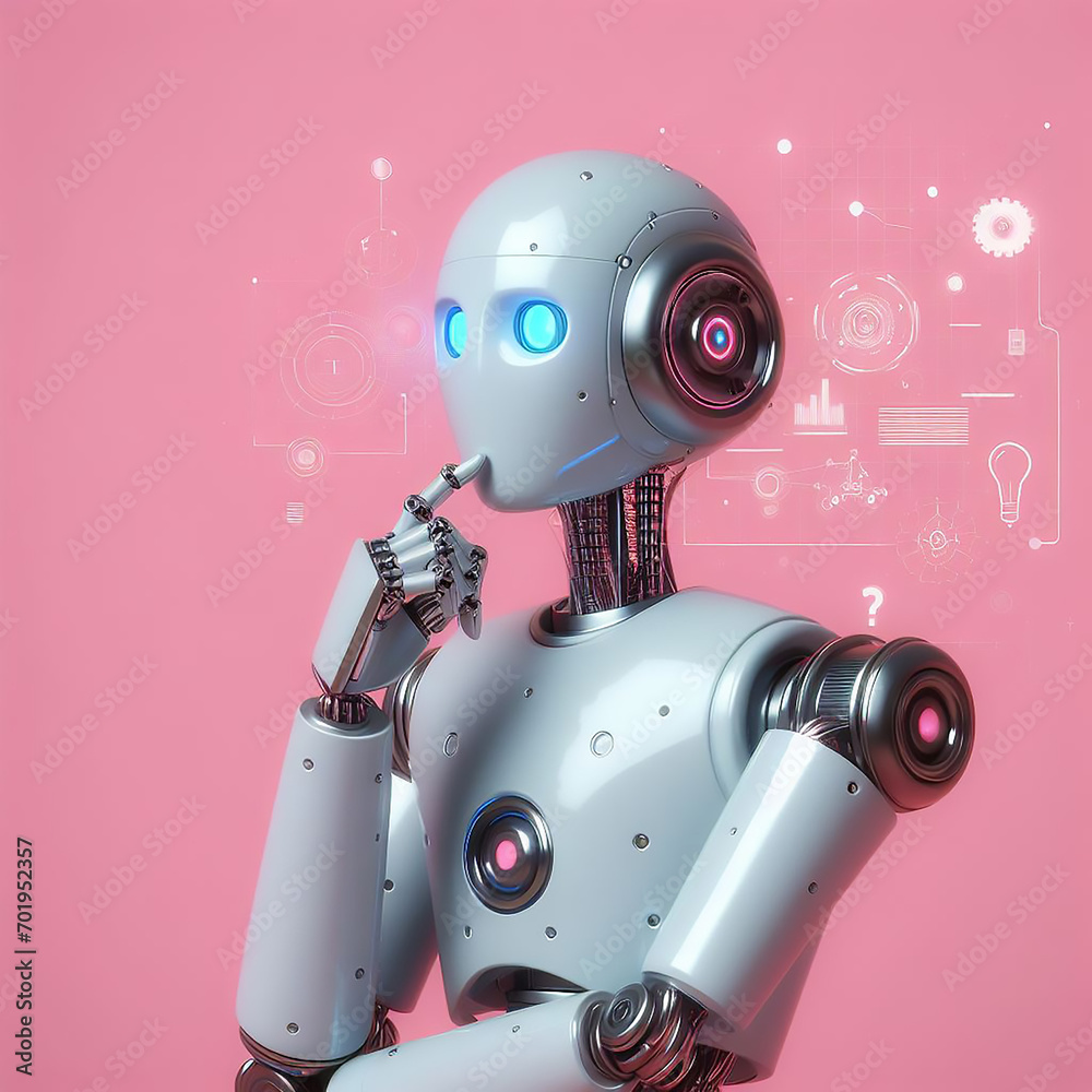 Naklejka premium Artificial intelligence, 3d rendering android robot thinking and analyzing 