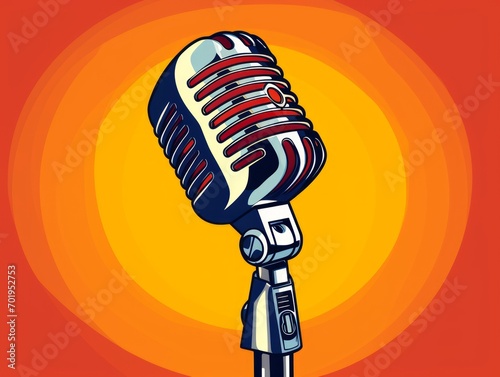Retro microphone on an orange background. illustration in retro style. Generative AI