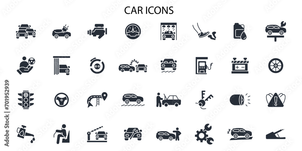 Car icon set.vector.Editable stroke.linear style sign for use web design,logo.Symbol illustration.
