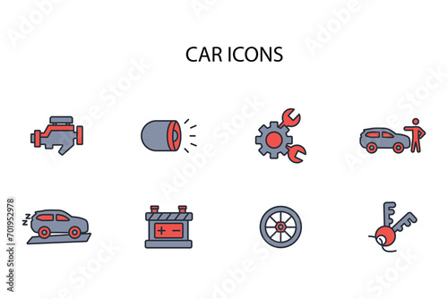 Car icon set.vector.Editable stroke.linear style sign for use web design,logo.Symbol illustration.