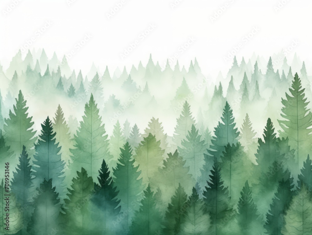 Foggy forest background. Watercolor painting. illustration. Generative AI