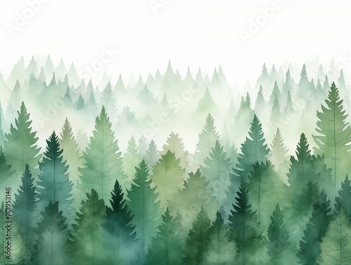 Foggy forest background. Watercolor painting. illustration. Generative AI
