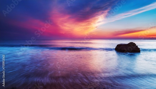 Serene sea hues paint a tranquil canvas. Calm sea with colorful shades of the sky. © Євдокія Мальшакова