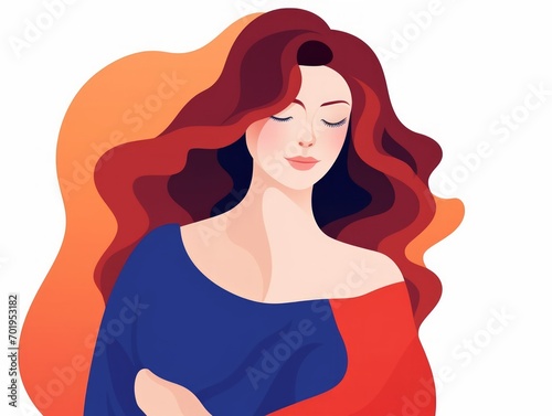 Beautiful young woman with long red hair. illustration in flat style. Generative AI