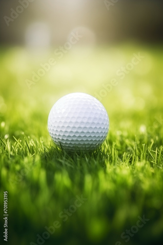 Close up golf ball on green grass field