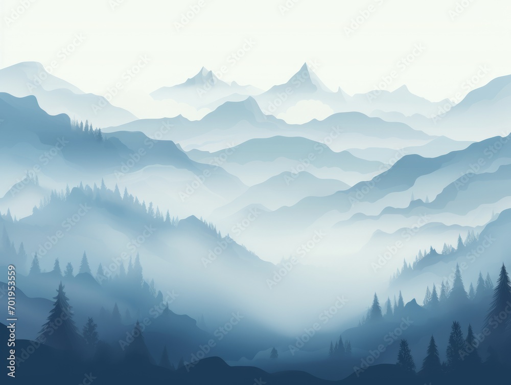 Mountain landscape with forest and fog. illustration. Eps 10 Generative AI