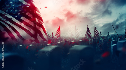 Fourth of july fireworks american flag in the city Memorial day graphic design for website background, copy space