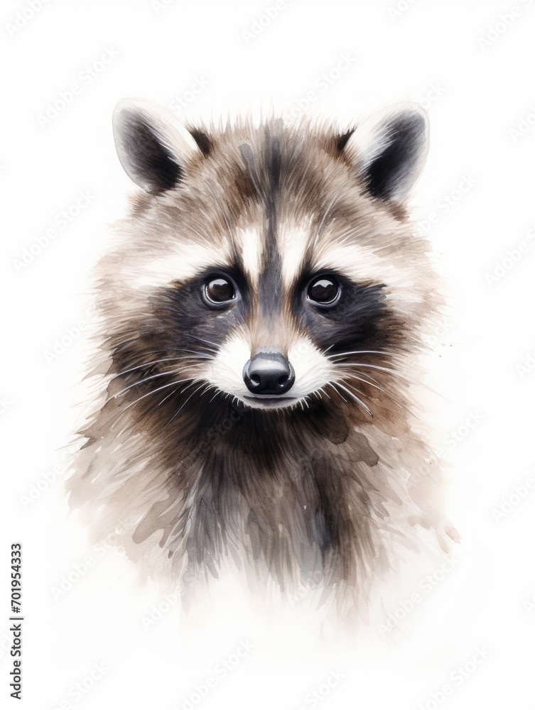 Curious Raccoon with Distinctive Mask-like Face in Watercolor AI Generated