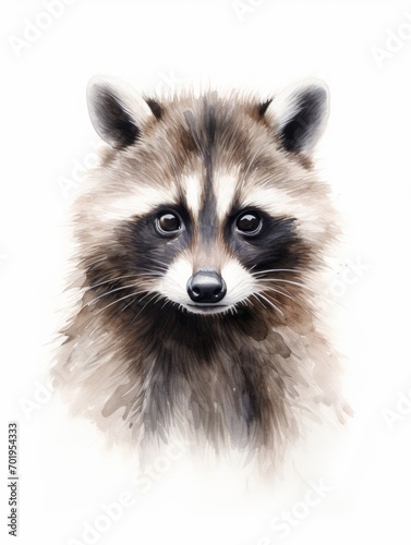 Curious Raccoon with Distinctive Mask-like Face in Watercolor AI Generated