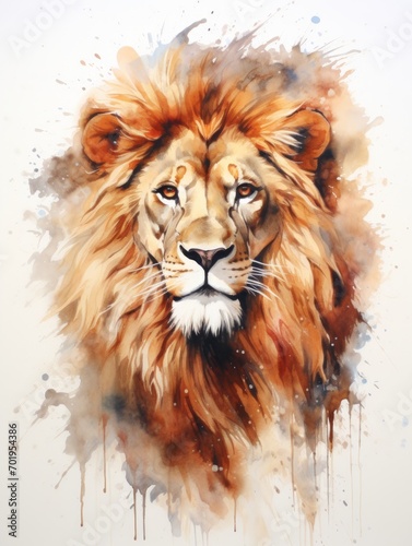 Majestic Lion in Watercolor against White Backdrop AI Generated © Alex