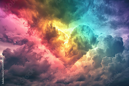 colorful rainbow heart in the summer sky