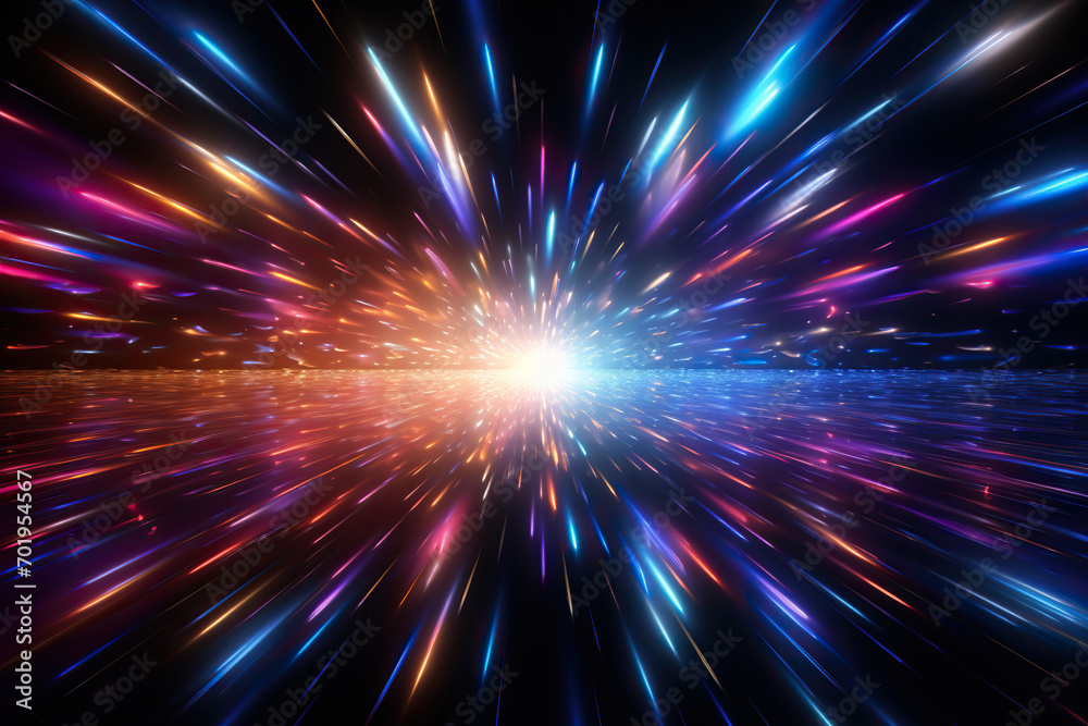 Naklejka premium Horizontal background with many neon rays. Generated by artificial intelligence