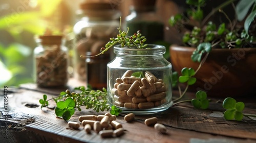 Ashwagandha supplement in plant capsules  medicine of natural origin