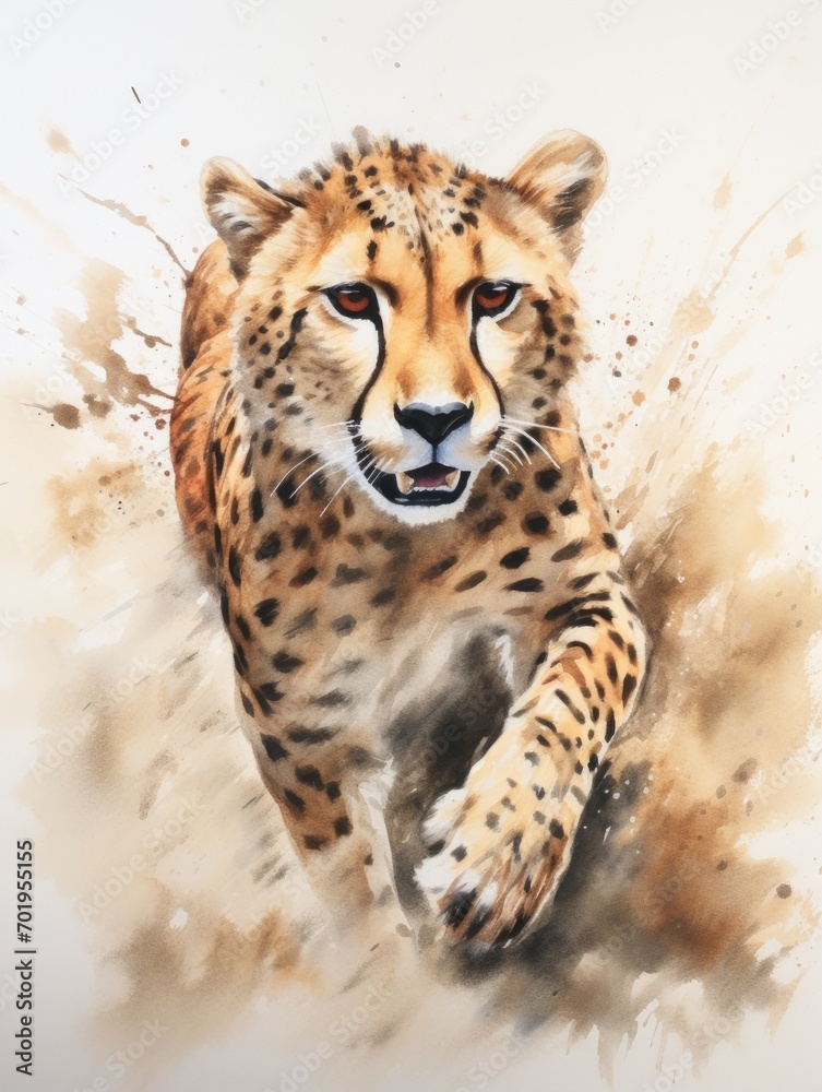 Agile Cheetah Running in Watercolor AI Generated