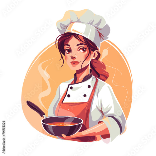 Beautiful satisfied woman cook, vector in minimalism