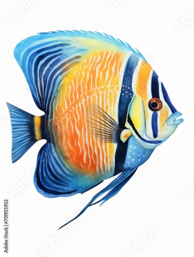 Exotic Emperor Angelfish with Bold Striking Patterns in Watercolor AI Generated