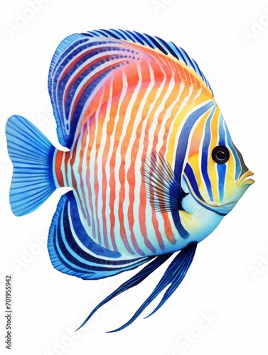 Exotic Emperor Angelfish with Bold Striking Patterns in Watercolor AI Generated