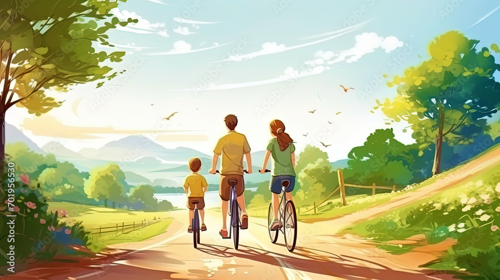 Fototapeta premium Friendly family on a bicycle walk