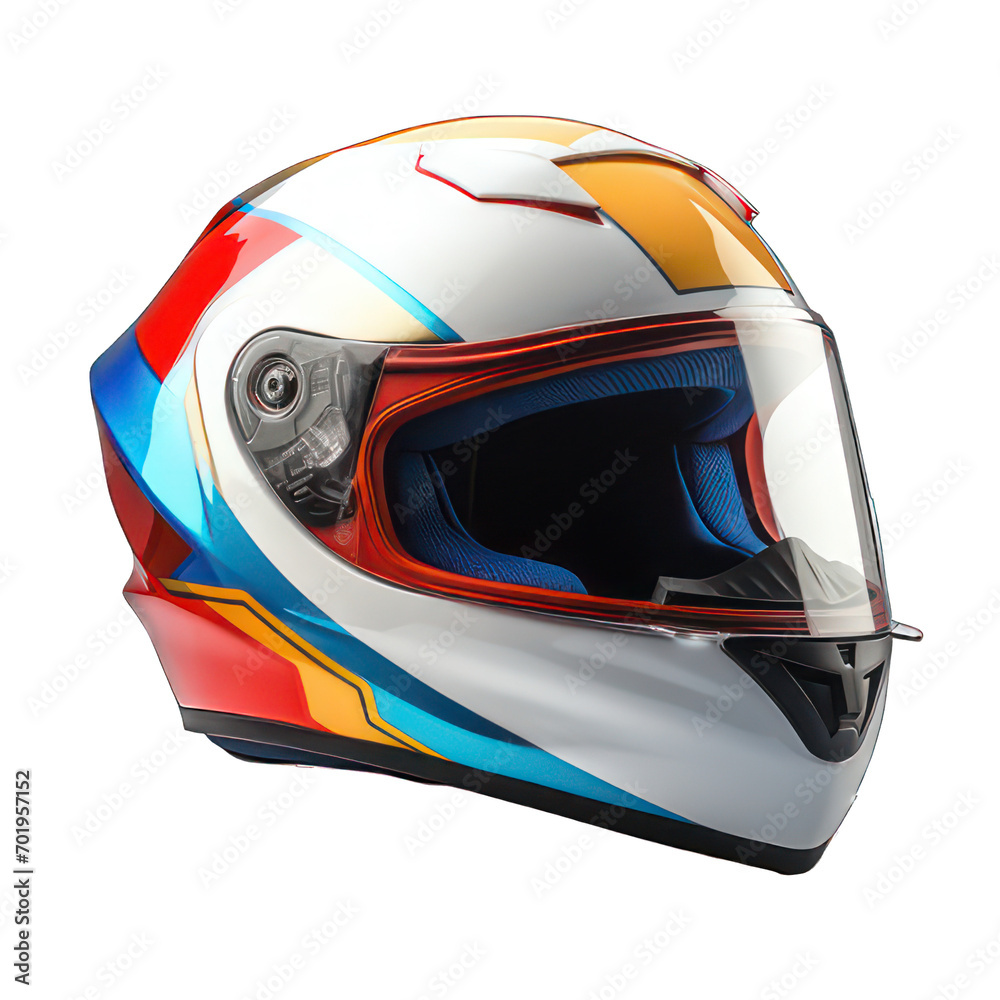 Fototapeta premium Colorful motorcycle helmet isolated on white created with Generative AI