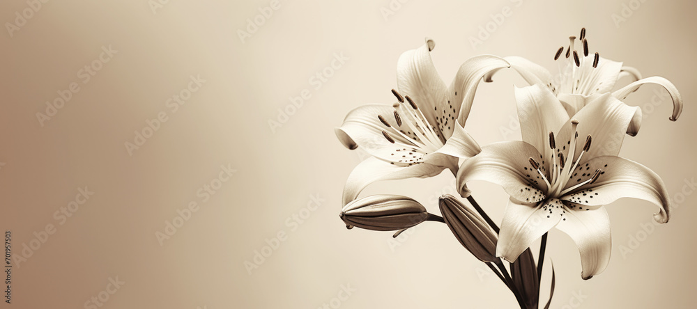 Retro Lily Flowers Background, Sympathy Card with Copy Space - obrazy, fototapety, plakaty 