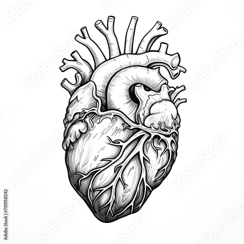 Human heart anatomy sketch. Coloring page for adults