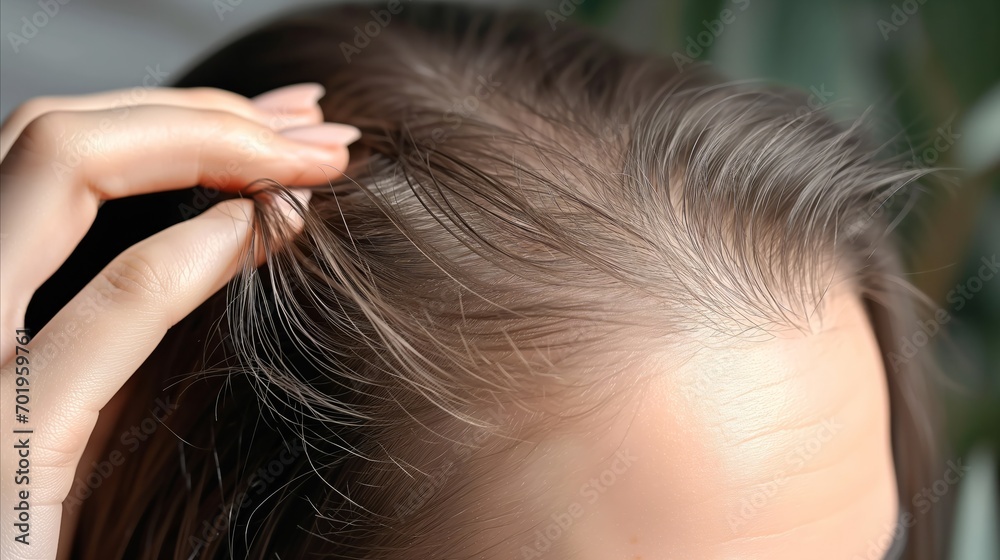 Naklejka premium A woman dealing with hair loss.