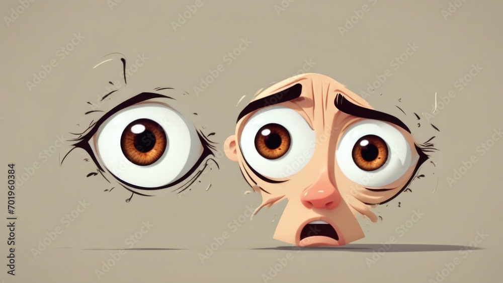 A cartoon characters eyes widen in surprise, then scrunch up in anger, followed by a sad droop. minimal 2d illustration Psychology art concept