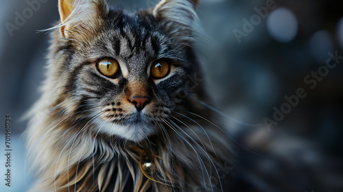 Portrait of a Maine Coon cat  poised and elegant  wearing a brooch