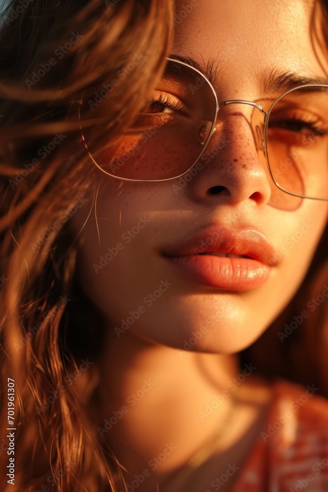 Closeup view of young woman in stylish sunglasses Closeup view of young woman in stylish sunglasses
