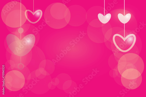 Happy greeting card Gold gradient hearts hang like garland 14 february Day all lovers Romantic feelings Valentine's Promotion shopping template love concept romantic pink background Bokeh Сopy space