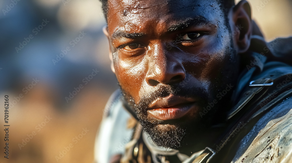 Close up portrait of an african american football player with helmet. Close up portrait of an african american football player with helmet.