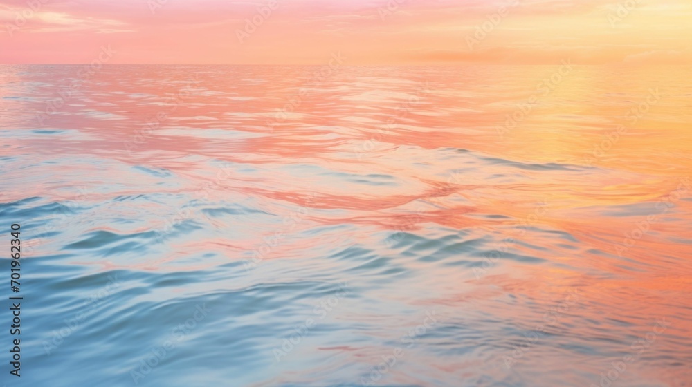 Closeup of a peaceful, pastel Peach Fuzzcolored ocean reflecting the pink and orange hues of the sunset