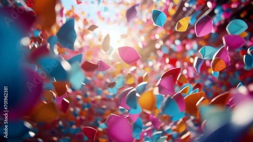  A close-up of a burst of confetti made of vibrant, edible paper in various colors, suspended in mid-air-Generative Ai