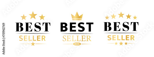 Set of best seller emblem design. Award badges for best seller. Vector illustration