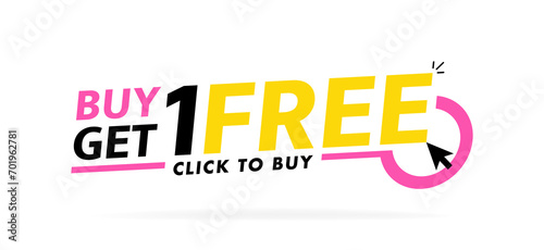 Buy one get one free. Super promotion offer. Banner design with sale tag. Vector illustration