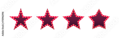 Set of retro lightbox in star shape. Star design for hotel, rating, event, show. Vector illustration