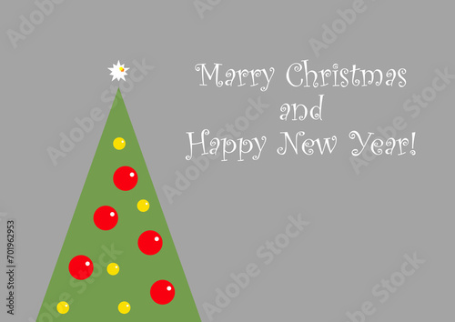 Christmas Magic: Light Grey Background, Green Tree, and Shining Star