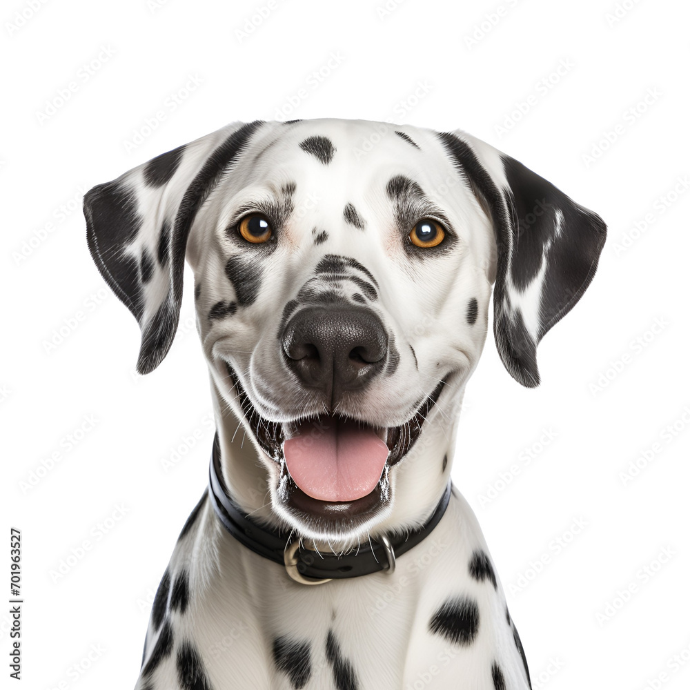 Close-up Snapshot of a Joyful Dalmatian, Upper Half, Isolated on Transparent Background, PNG