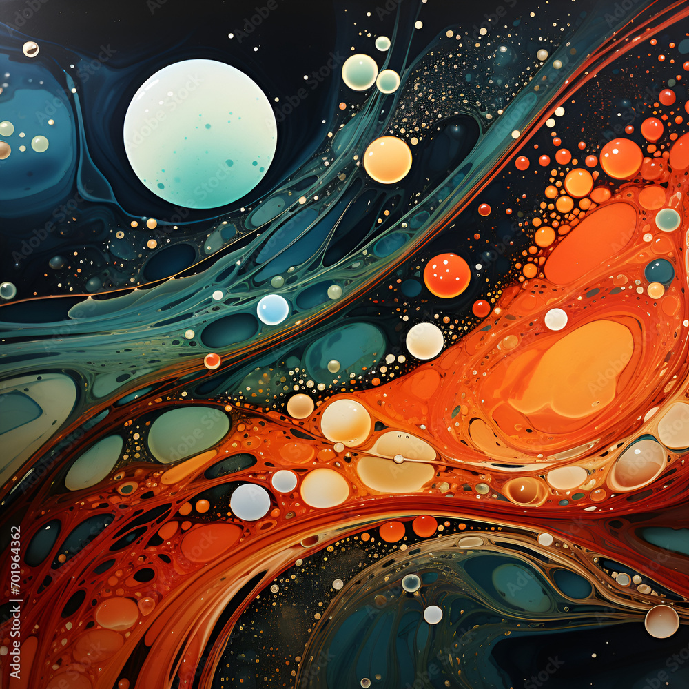 Abstract background with circles painting of colors and bubbles