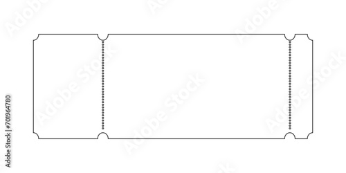 Lottery or coupon mockup. Ticket icon for boarding on airplane, concert, cinema, museum, festival, theater, circus, exhibition isolated on white background. Vector outline illustration