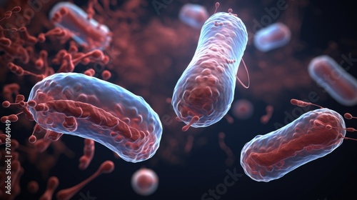 Escherichia Coli , E. Coli Bacterial Strains, Health and Food Safety microcosm, organismal and human biology science and research. photo