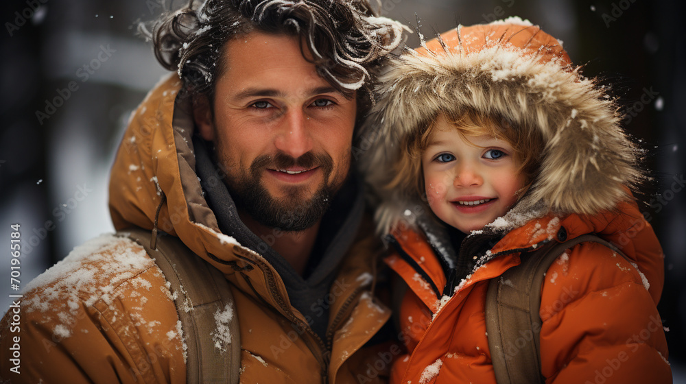 Nice photo of father and daughter in winter scene, Father and daughter enjoy winter outdoors Nice photo of father and daughter in winter scene, Father and daughter enjoy winter outdoors