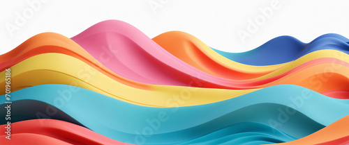 Abstract colored background with curved multicolored waves and surfaces. Horizontal wallpaper. Colorful sand dunes or sea waves. Generative AI photo