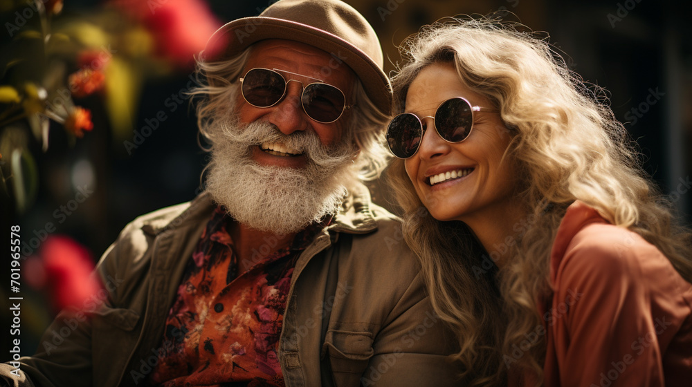 Happy springtime photo of senior couple enjoying old age